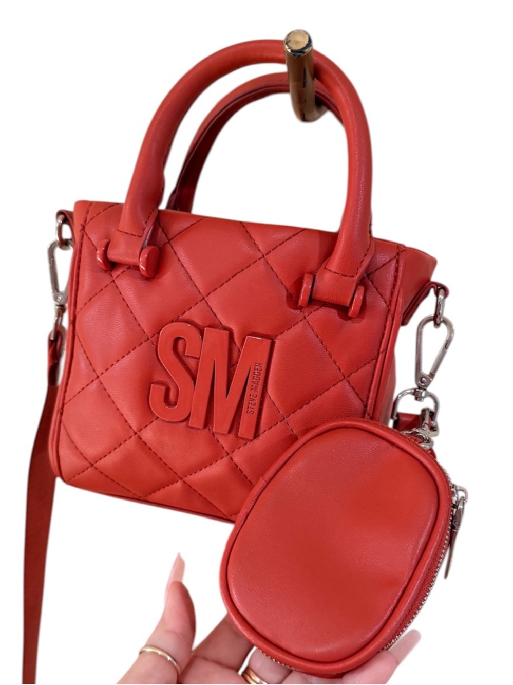 Steve Madden BBABI Mini Quilted Crossbody Bag Orange Logo Purse